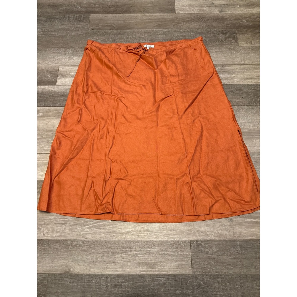 NWT Madewell Womens 26W Orange Linen Blend Midi Skirt Elastic Waist Casual